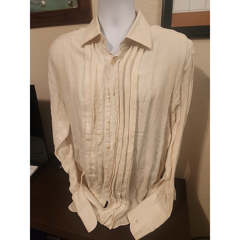 Ben Silver Fine Shirtings Cream Button Up Shirt (Size 43) | Luxury Men's Dress S